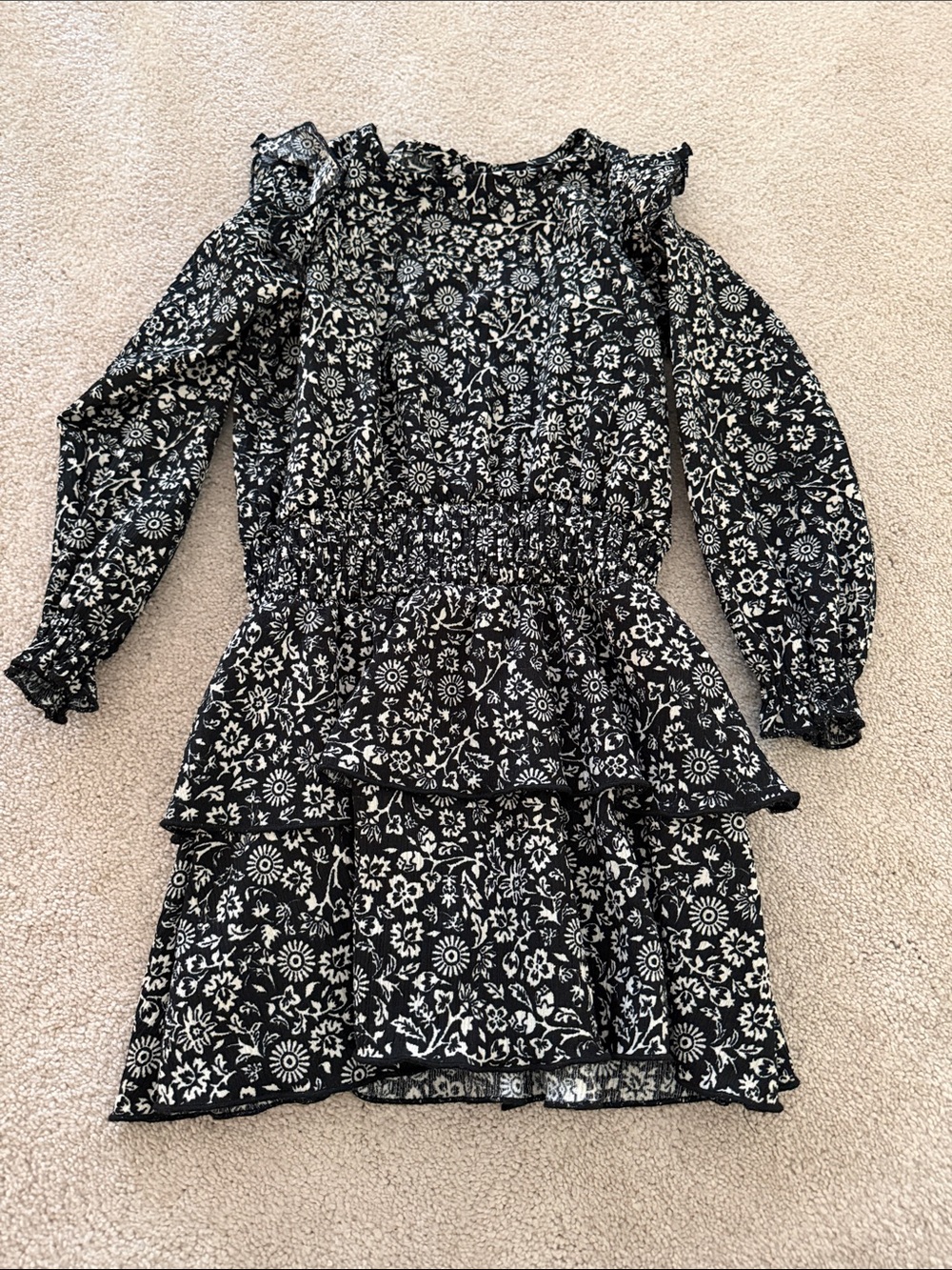Zara Black & White Floral Ruffle Tiered Dress